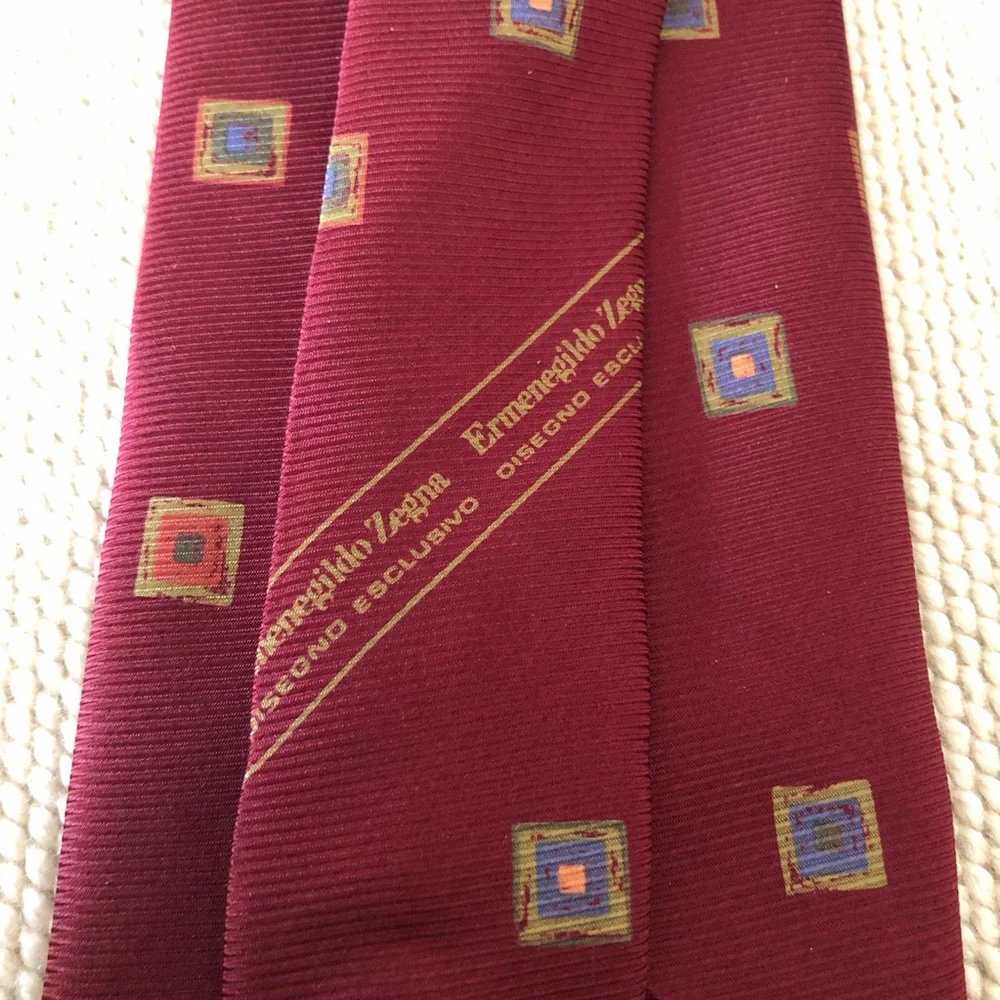 Ermenegildo Zenga Italian Silk Tie Red Squares